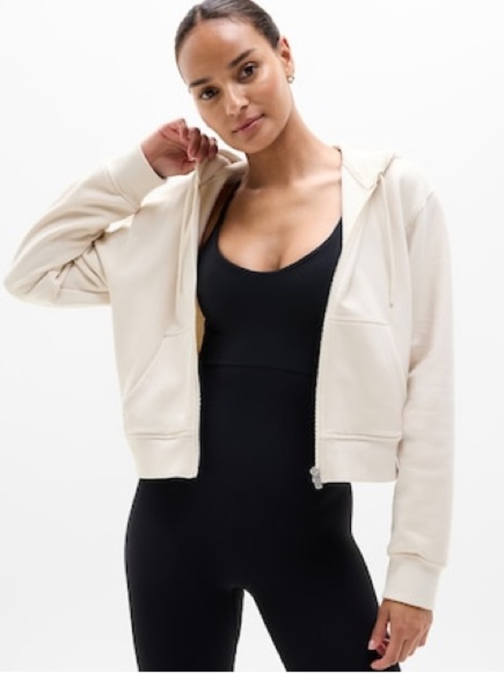 Athleta Women’s Forever Fleece Crop Full Zip Bone Size Medium EUC